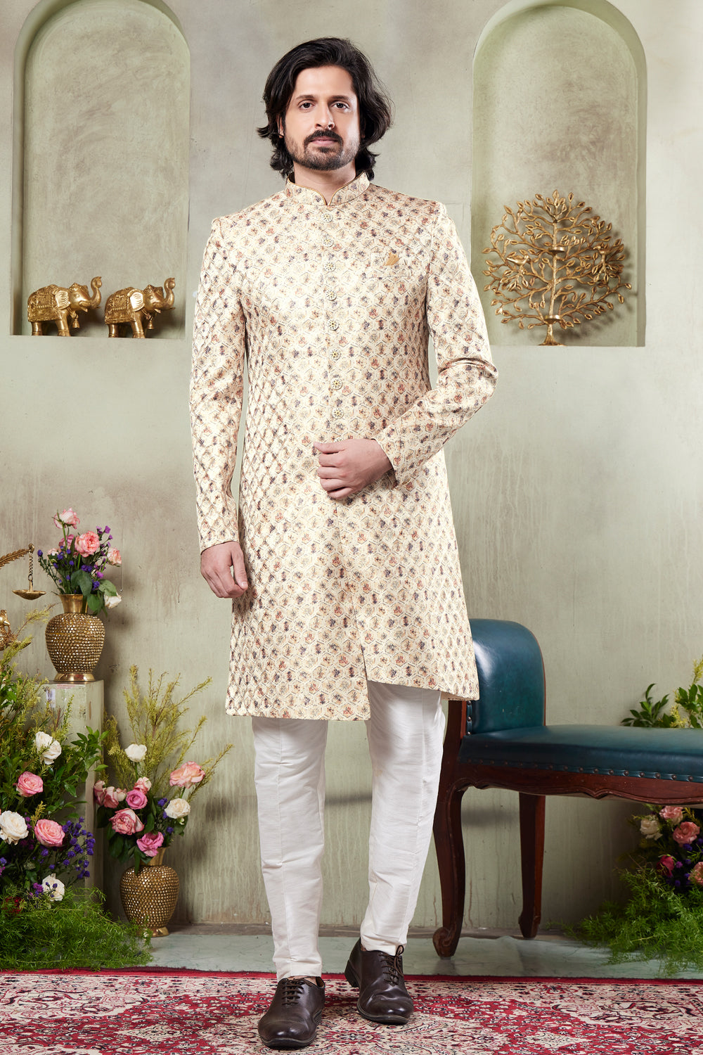 Cream Art Silk Indo Western (NMK-8429) - Nihal Fashions