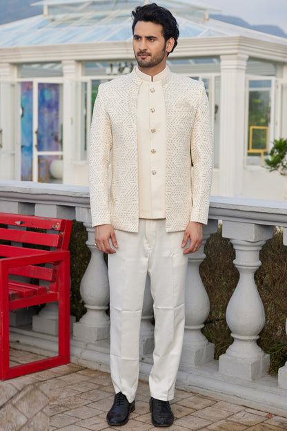 Cream Art Silk Jodhpuri (NMK-8217) - Nihal Fashions