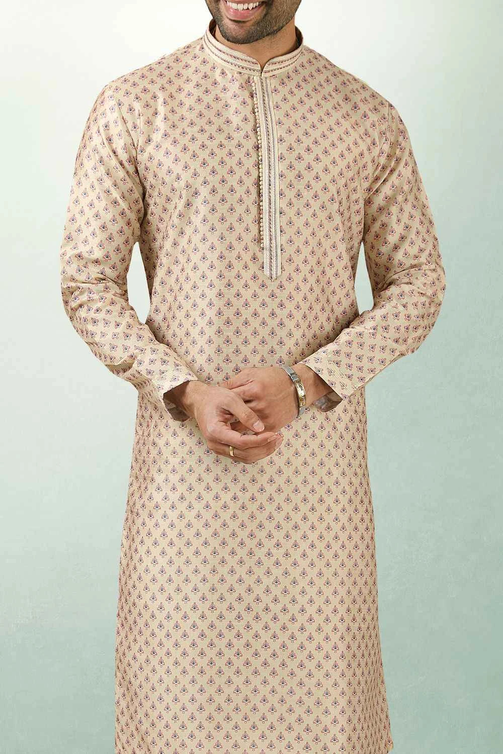Cream Art Silk Kurta Pajama (NMK-5845)
