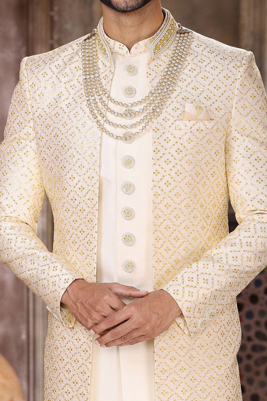 Cream Art Silk Mens Indo Western (NMK-6838) - Nihal Fashions