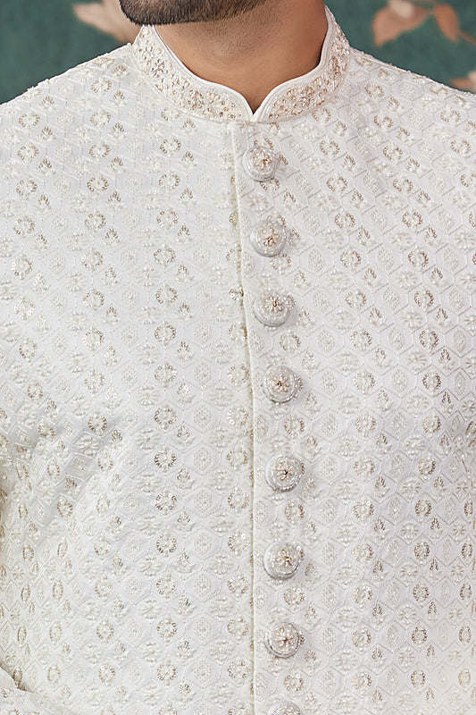 Cream Art Silk Mens Sherwani (NMK-8237) - Nihal Fashions