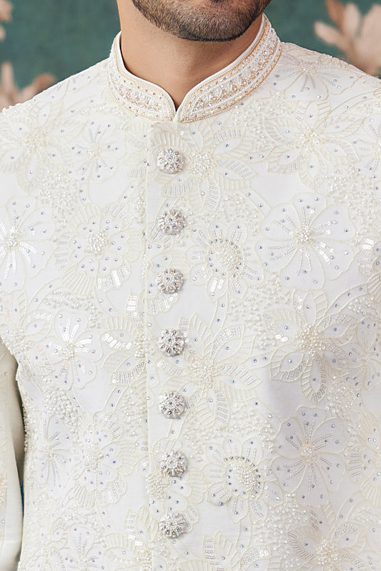 Cream Art Silk Sherwani for Wedding (NMK-8231) - Nihal Fashions