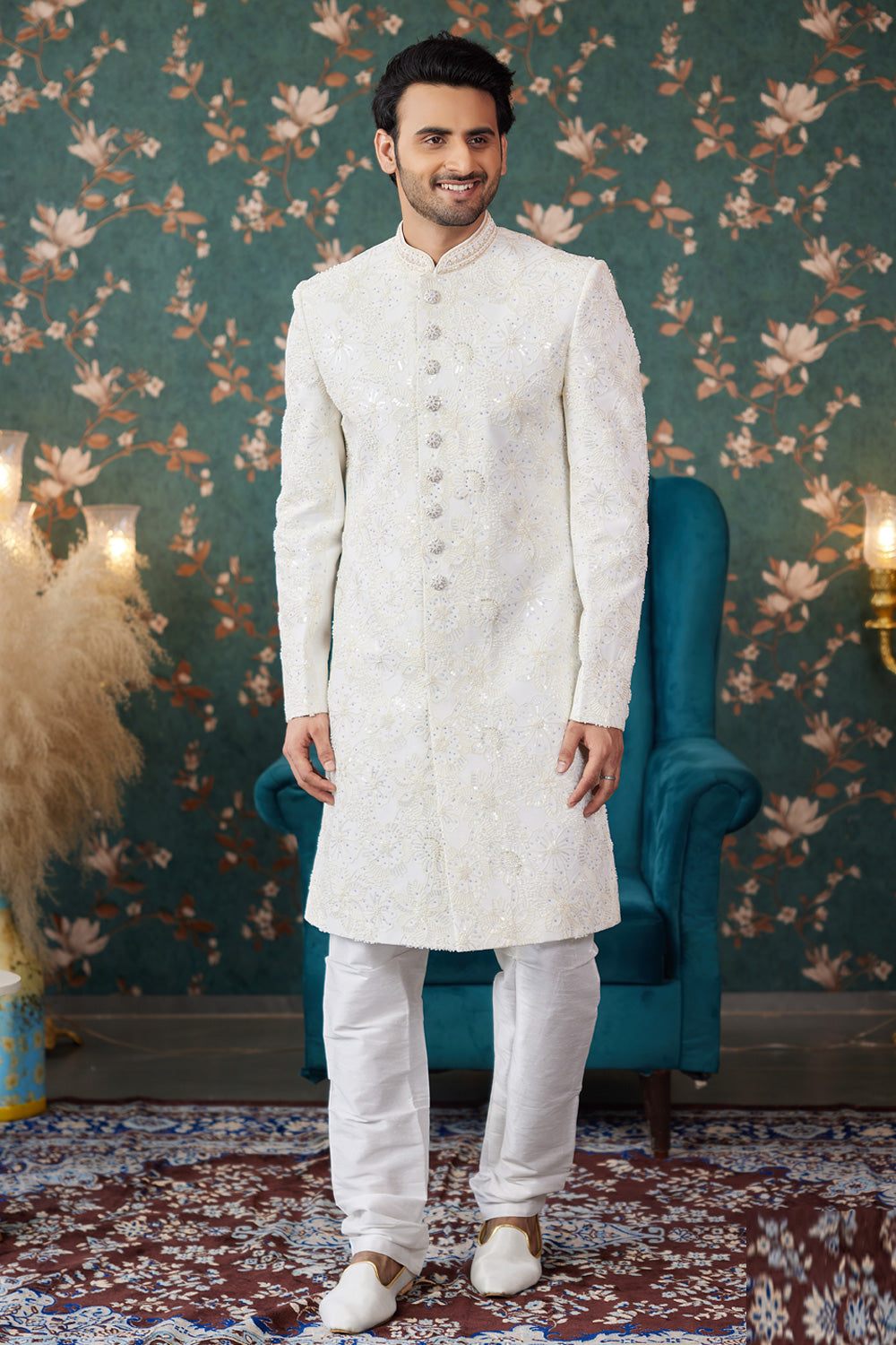 Cream Art Silk Sherwani for Wedding (NMK-8231) - Nihal Fashions