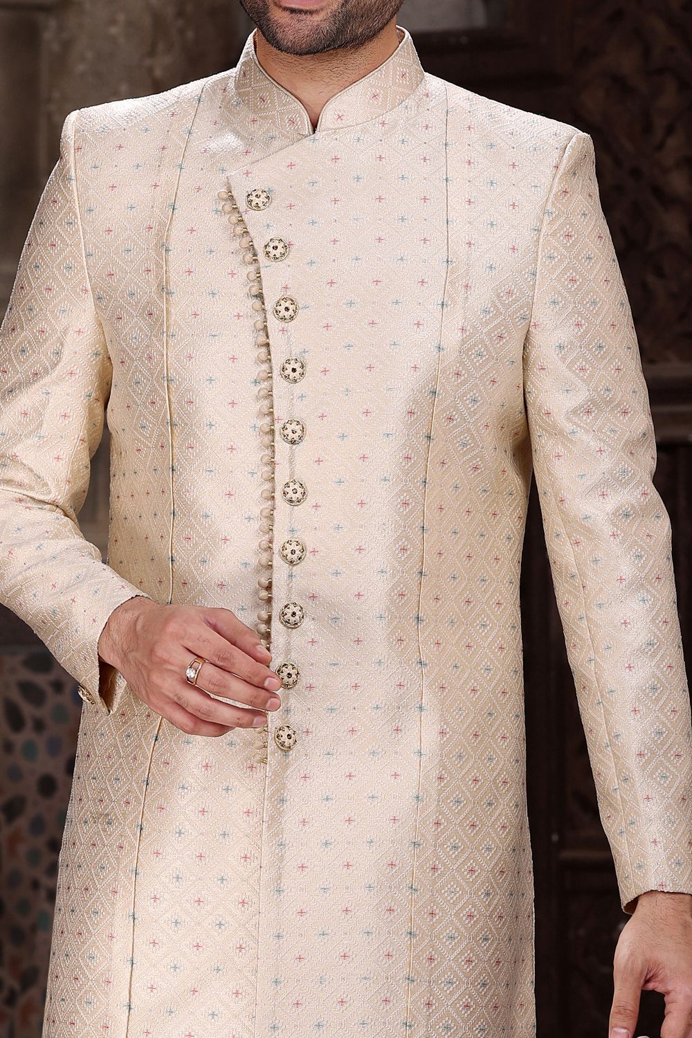 Cream Banarasi Jaquard Indo Western (NMK-6860) - Nihal Fashions