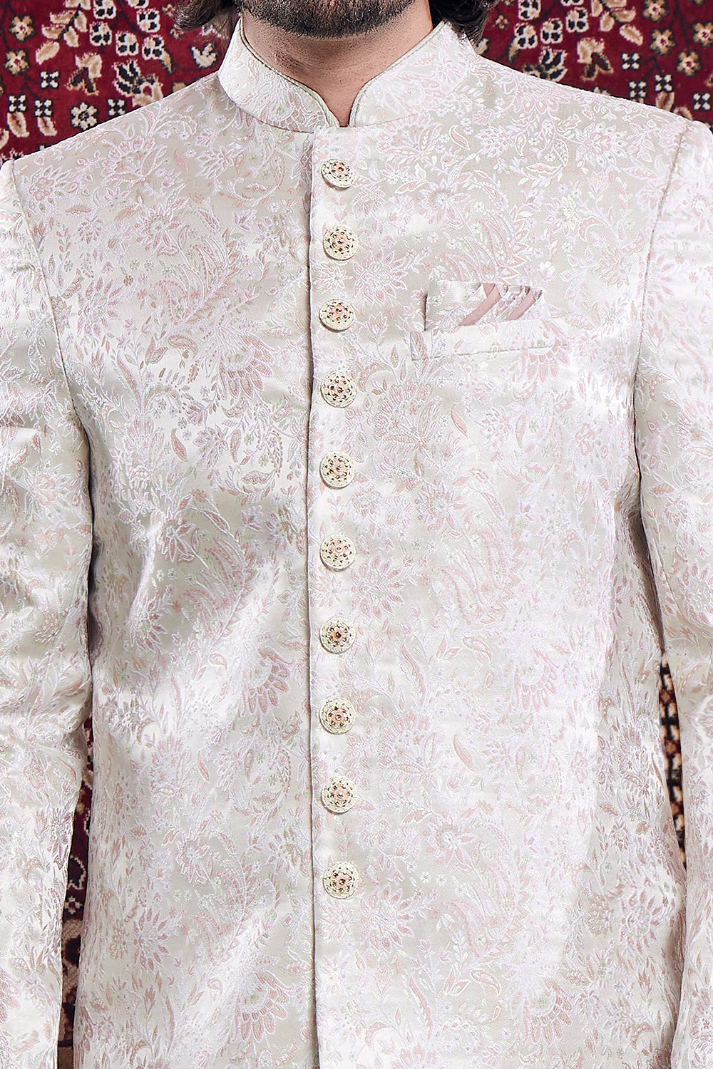 Cream Banarasi Jaquard Indo Western (NMK-8554) - Nihal Fashions