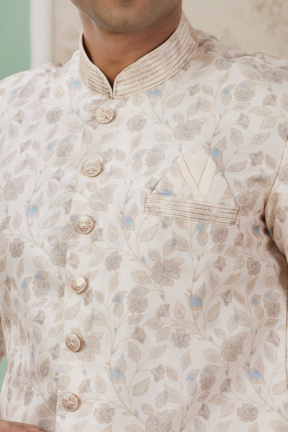 Cream Banarasi Jaquard Indo Western (NMK-8578) - Nihal Fashions