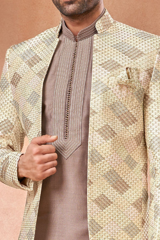 Cream Banarasi Silk Mens Jodhpuri (NMK-7263) - Nihal Fashions
