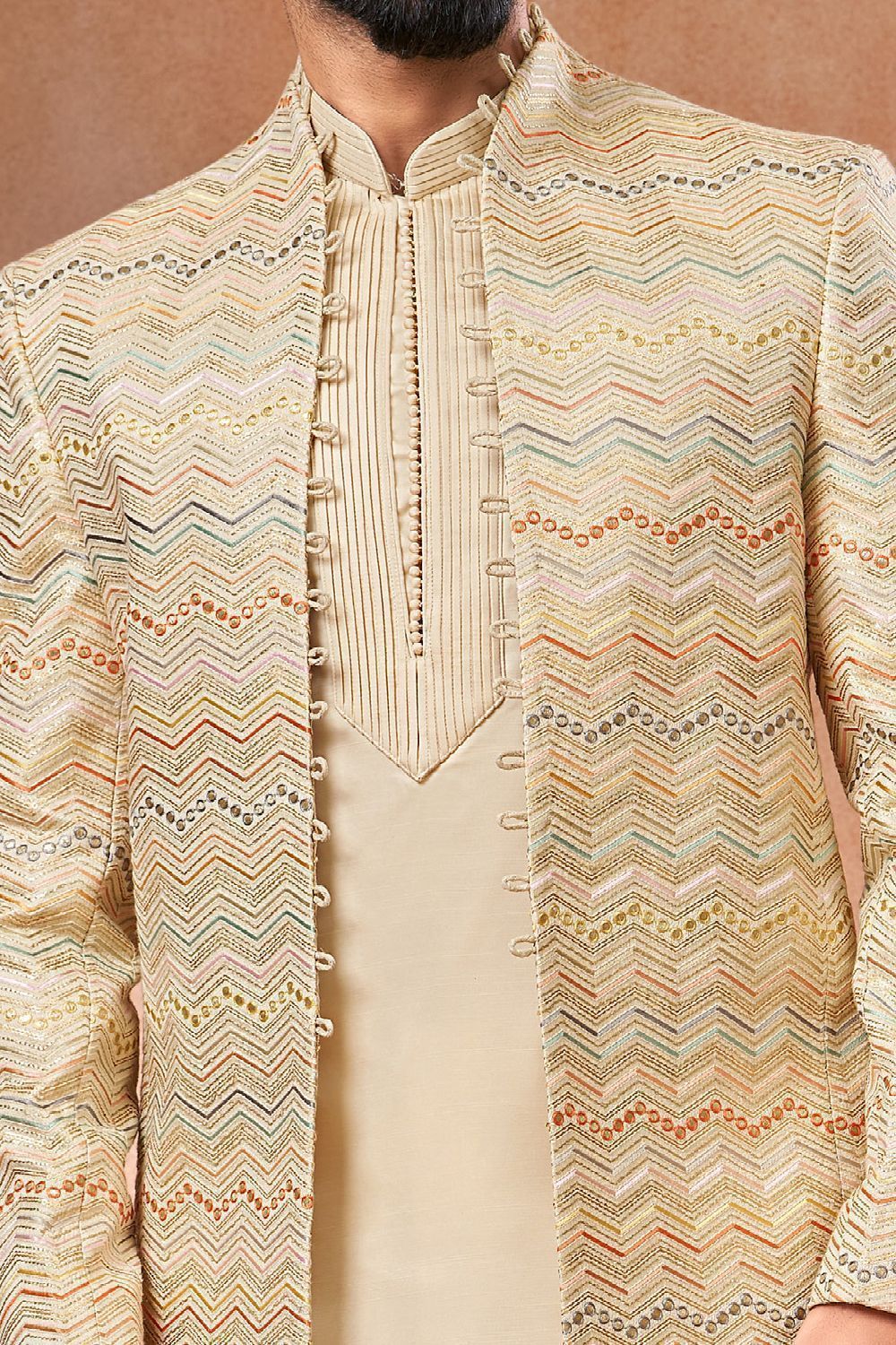 Cream Banarasi Silk Mens Jodhpuri (NMK-7274) - Nihal Fashions