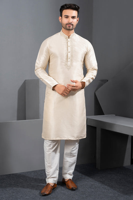 Cream Banglori Silk Kurta Pajama (NMK-8716) - Nihal Fashions