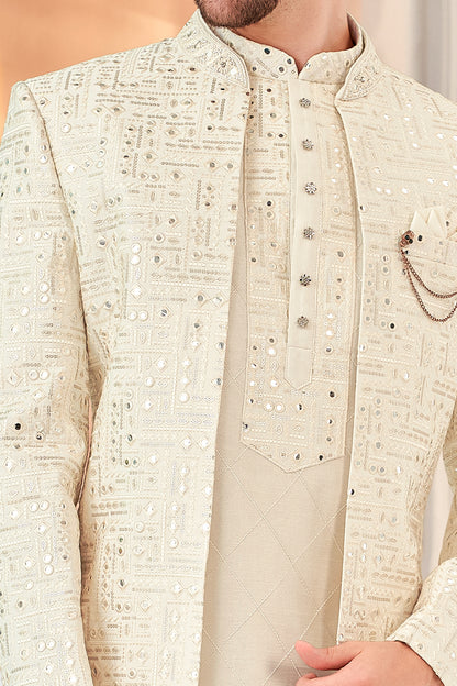 Cream Embroidered Silk Indo Western (NMK-8539) - Nihal Fashions