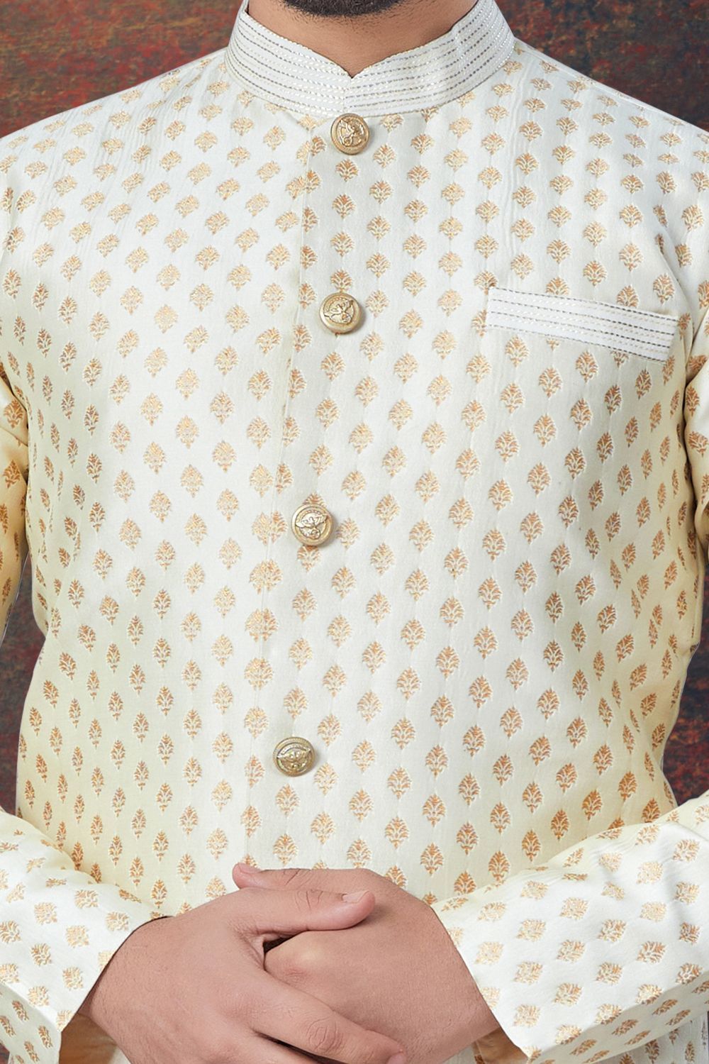 Cream Jaquard Indo Western for Men (NMK-7848) - Nihal Fashions