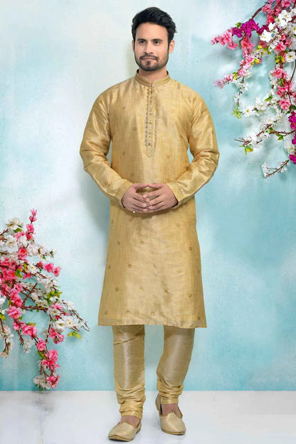 Cream Jaquard Silk Brocade Kurta Pajama (NMK-4915)