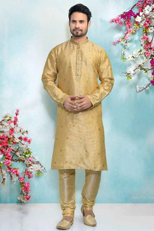 Cream Jaquard Silk Brocade Kurta Pajama (NMK-4915)