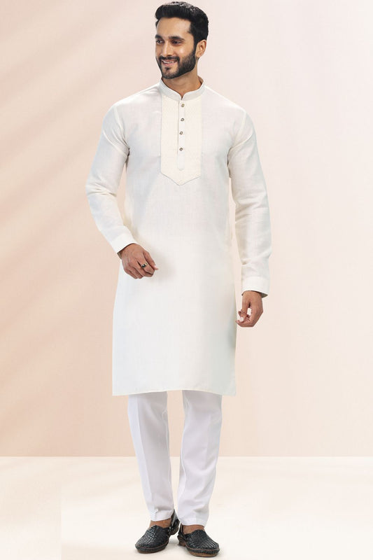 Cream Linen Cotton Kurta Pajama (NMK-6732) - Nihal Fashions