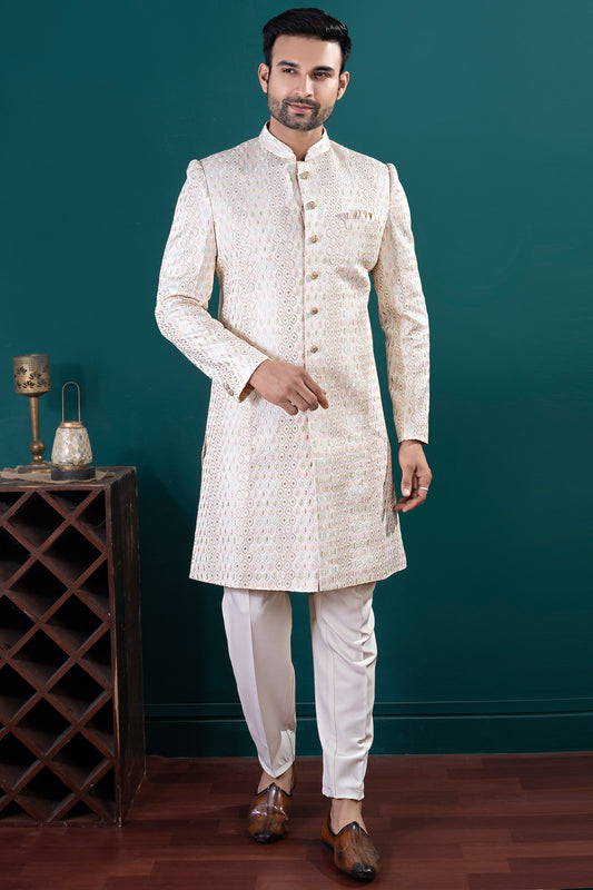Cream Lucknowi Indo Western (NMK-8451) - Nihal Fashions