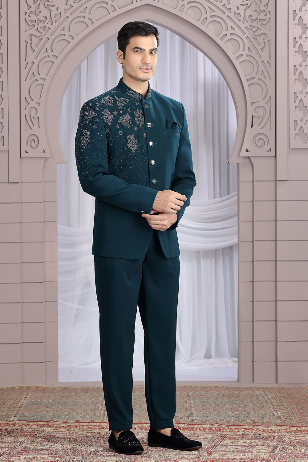 Dark Green Imported Jodhpuri for Men (NMK-8663) - Nihal Fashions