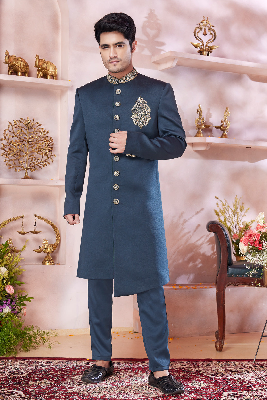 Dark Green Imported Sherwani (NMK-8310) - Nihal Fashions