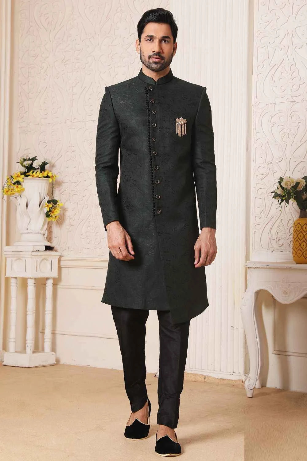 Dark Green  Jaquard Indowestern (NMK-5158)
