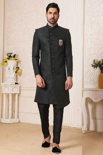 Dark Green  Jaquard Indowestern (NMK-5158)