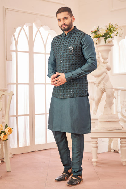 Dark Grey Art Silk Nehru Jacket (NMK-8042) - Nihal Fashions