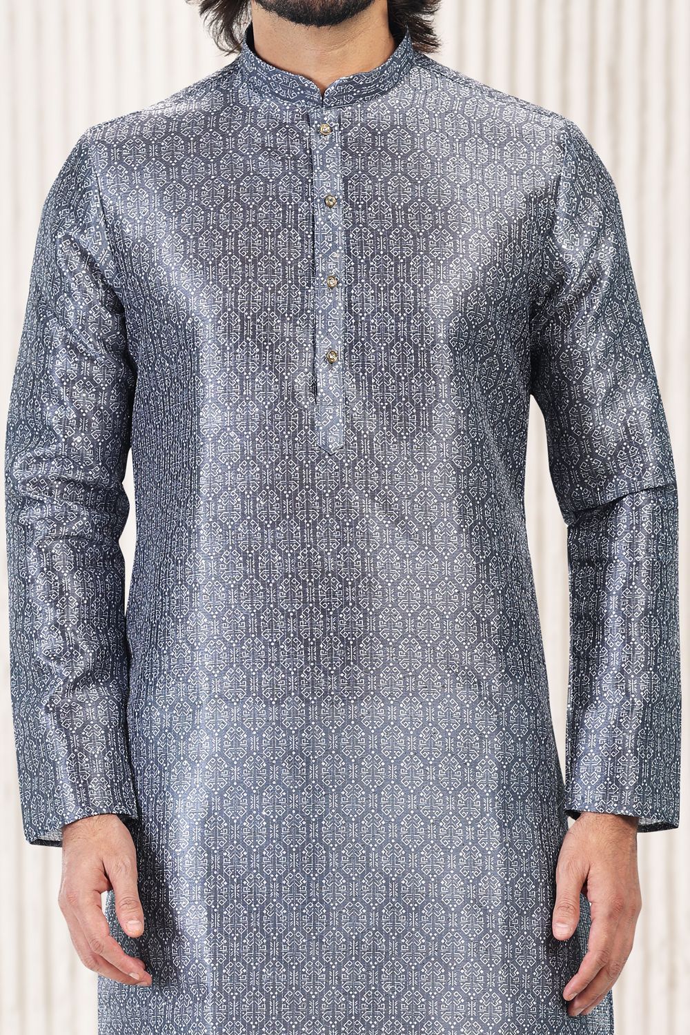 Dark Grey Banarasi Silk Casual Kurta Pajama (NMK-6725) - Nihal Fashions
