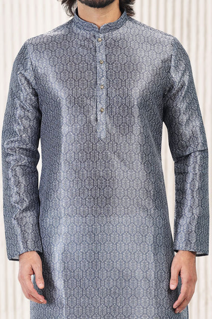 Dark Grey Banarasi Silk Casual Kurta Pajama (NMK-6725) - Nihal Fashions