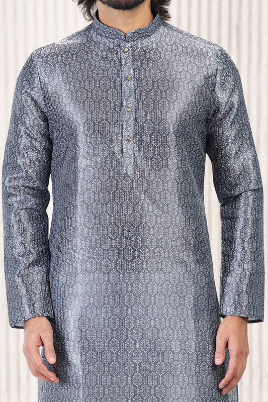 Dark Grey Banarasi Silk Casual Kurta Pajama (NMK-6725) - Nihal Fashions