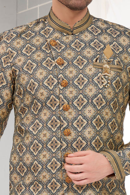 Dark Grey Jaquard Indo Western (NMK-7314) - Nihal Fashions