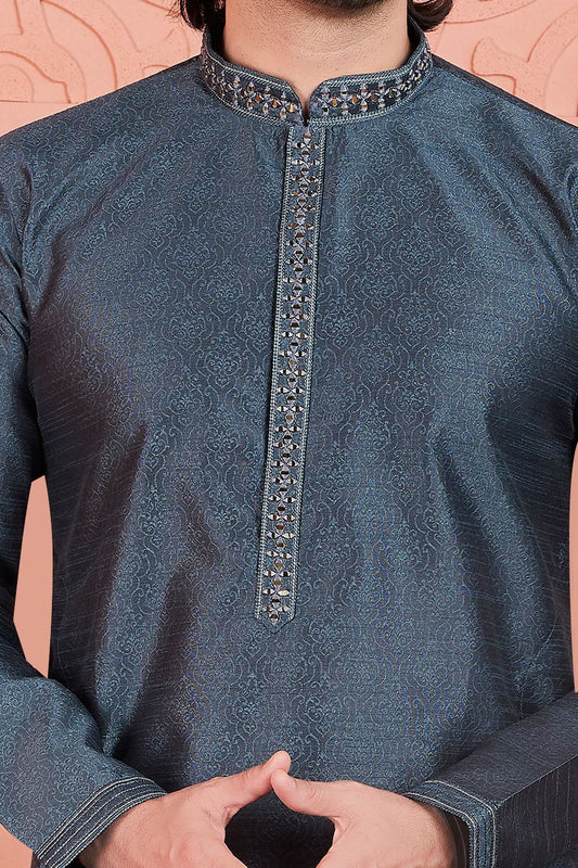 Dark Grey Jaquard Silk Brocade Kurta (NMK-7760) - Nihal Fashions