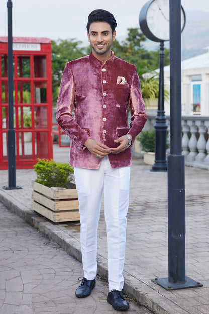Dark Onion Pink Velvet Jodhpuri (NMK-8227) - Nihal Fashions