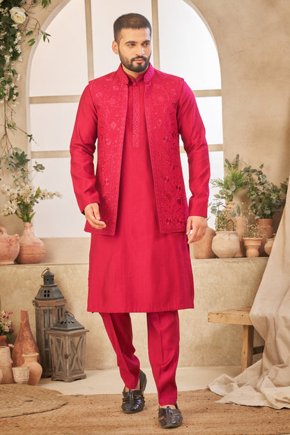 Dark Pink Art Silk Kurta Jacket (NMK-8059) - Nihal Fashions
