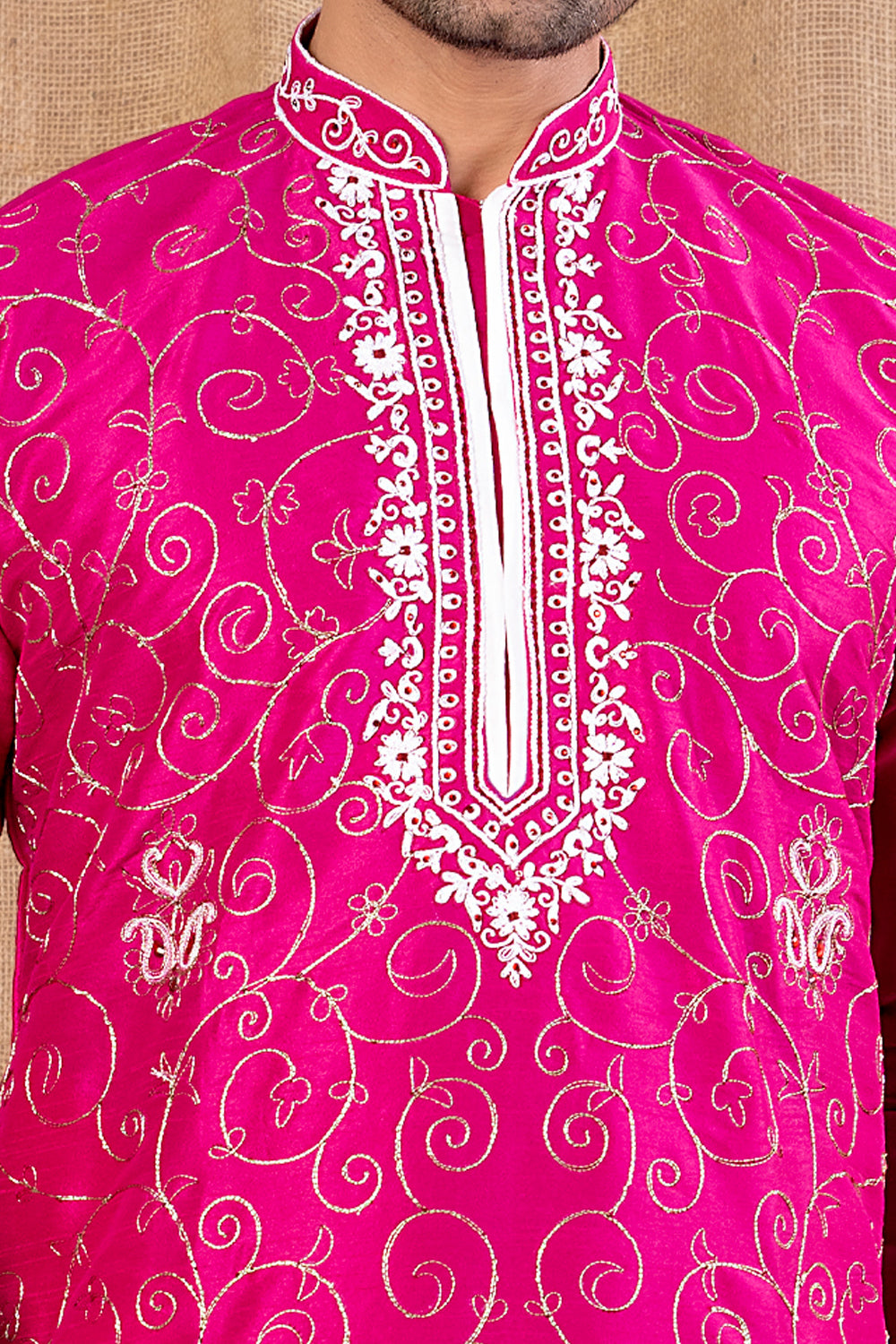Dark Pink Art Silk Kurta Pajama (NMK-8517) - Nihal Fashions