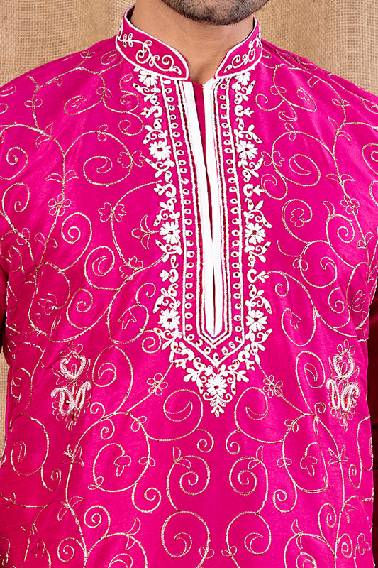 Dark Pink Art Silk Kurta Pajama (NMK-8517) - Nihal Fashions