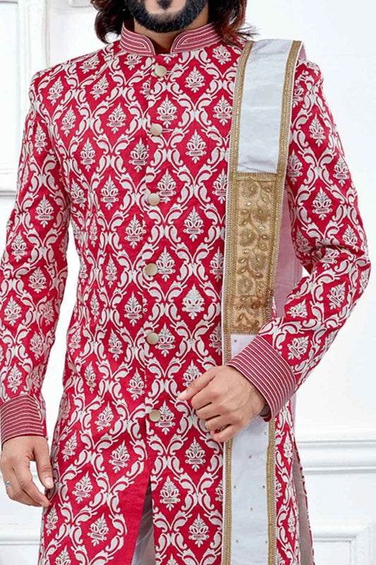 Dark Pink Banglori Silk Sherwani (NMK-4113)