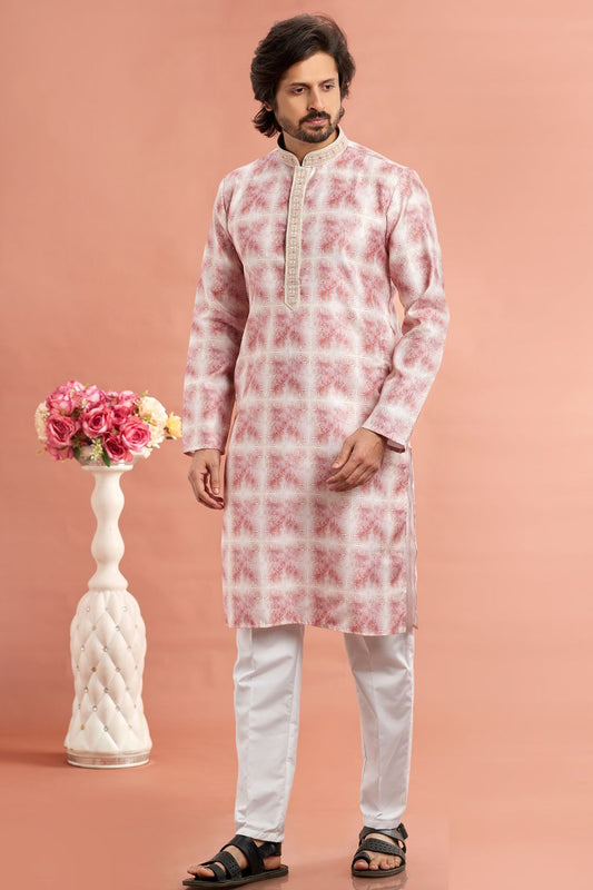 Dark Pink Cotton Kurta Pajama (NMK-7542) - Nihal Fashions