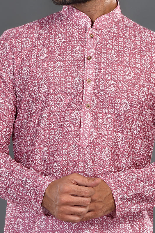 Dark Pink Cotton Kurta Pajama (NMK-8141) - Nihal Fashions
