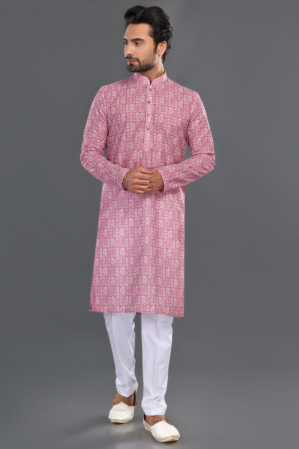 Dark Pink Cotton Kurta Pajama (NMK-8141) - Nihal Fashions