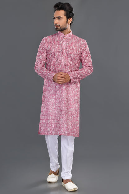 Dark Pink Cotton Kurta Pajama (NMK-8141) - Nihal Fashions