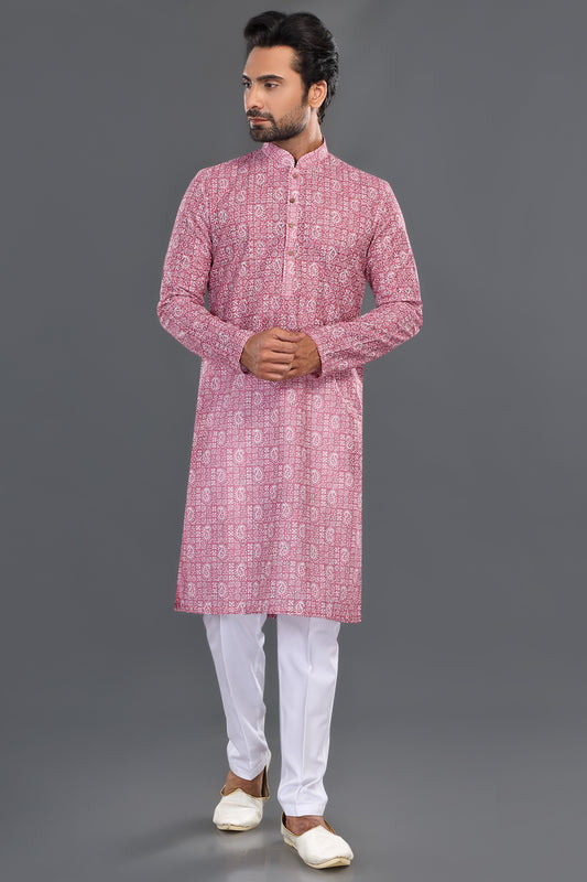 Dark Pink Cotton Kurta Pajama (NMK-8141) - Nihal Fashions