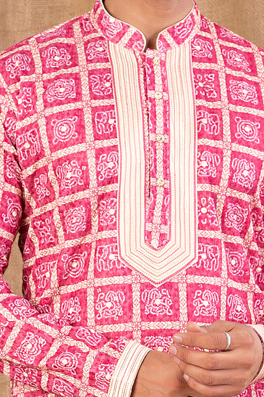 Dark Pink Cotton Kurta Pajama (NMK-8526) - Nihal Fashions
