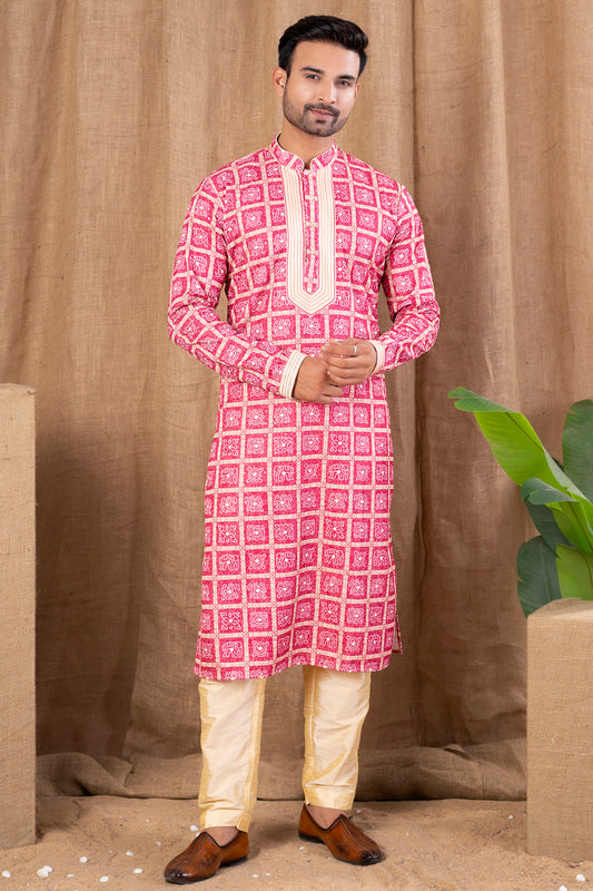 Dark Pink Cotton Kurta Pajama (NMK-8526) - Nihal Fashions
