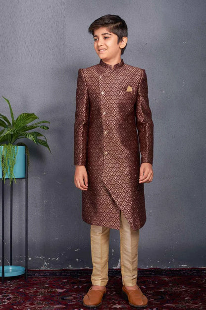 Dark Purple Banarasi Brocade Boys Sherwani (NKK-720)