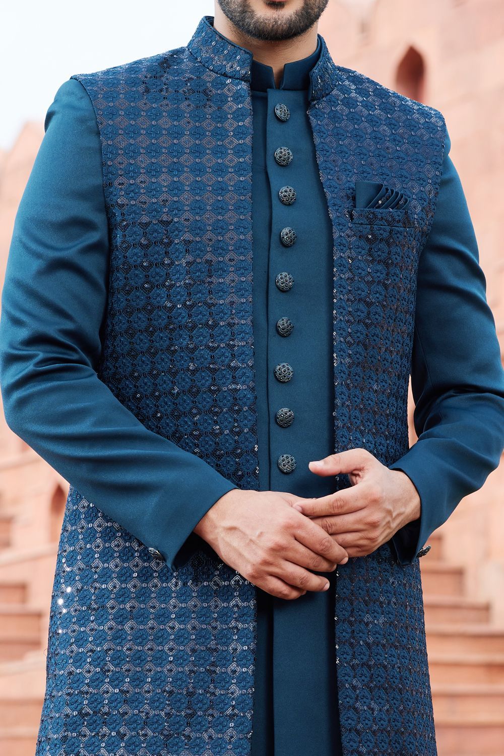Dark Teal Green Art Silk Indo Western (NMK-7111) - Nihal Fashions