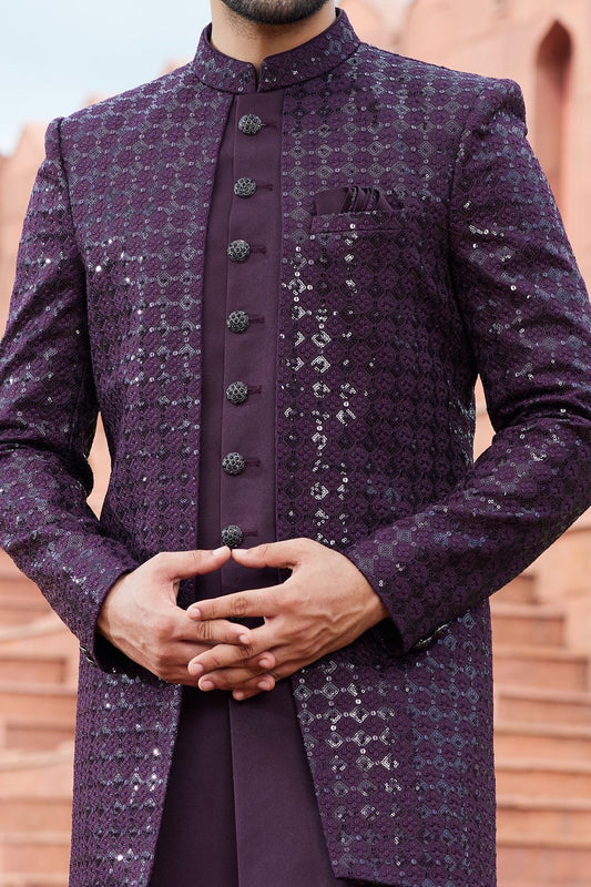 Dark Wine Art Silk Indo Western (NMK-7113) - Nihal Fashions