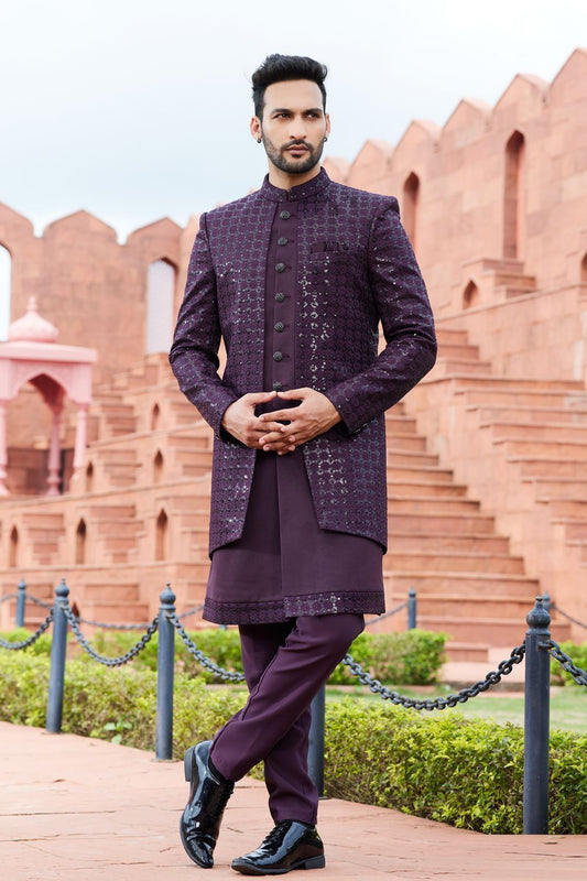 Dark Wine Art Silk Indo Western (NMK-7113) - Nihal Fashions