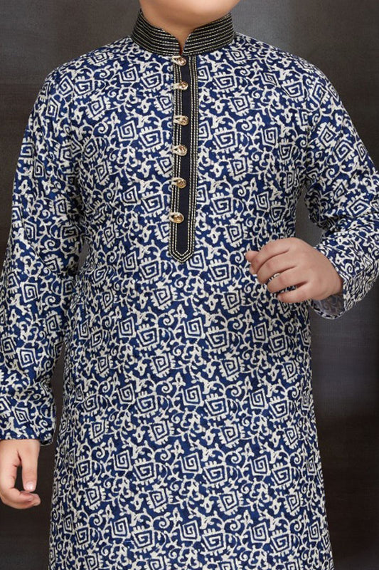 Digital Printed Blue Boys Kurta Pajama (NKK-790) - Nihal Fashions