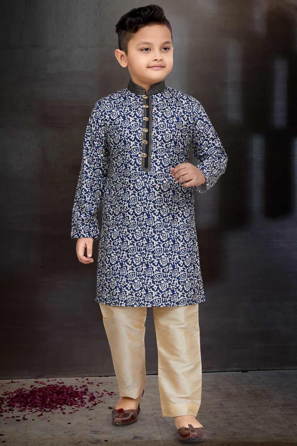 Digital Printed Blue Boys Kurta Pajama (NKK-790) - Nihal Fashions