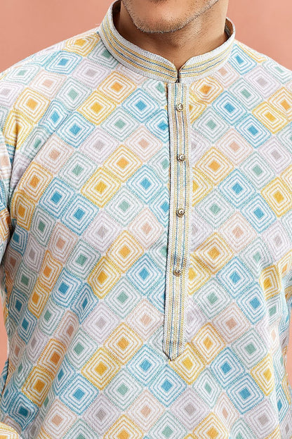 Digital Printed Blue Cotton Kurta Pajama (NMK-7545) - Nihal Fashions