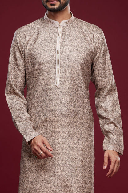 Digital Printed Brown Art Silk Kurta Pajama (NMK-7052) - Nihal Fashions