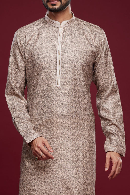 Digital Printed Brown Art Silk Kurta Pajama (NMK-7052) - Nihal Fashions